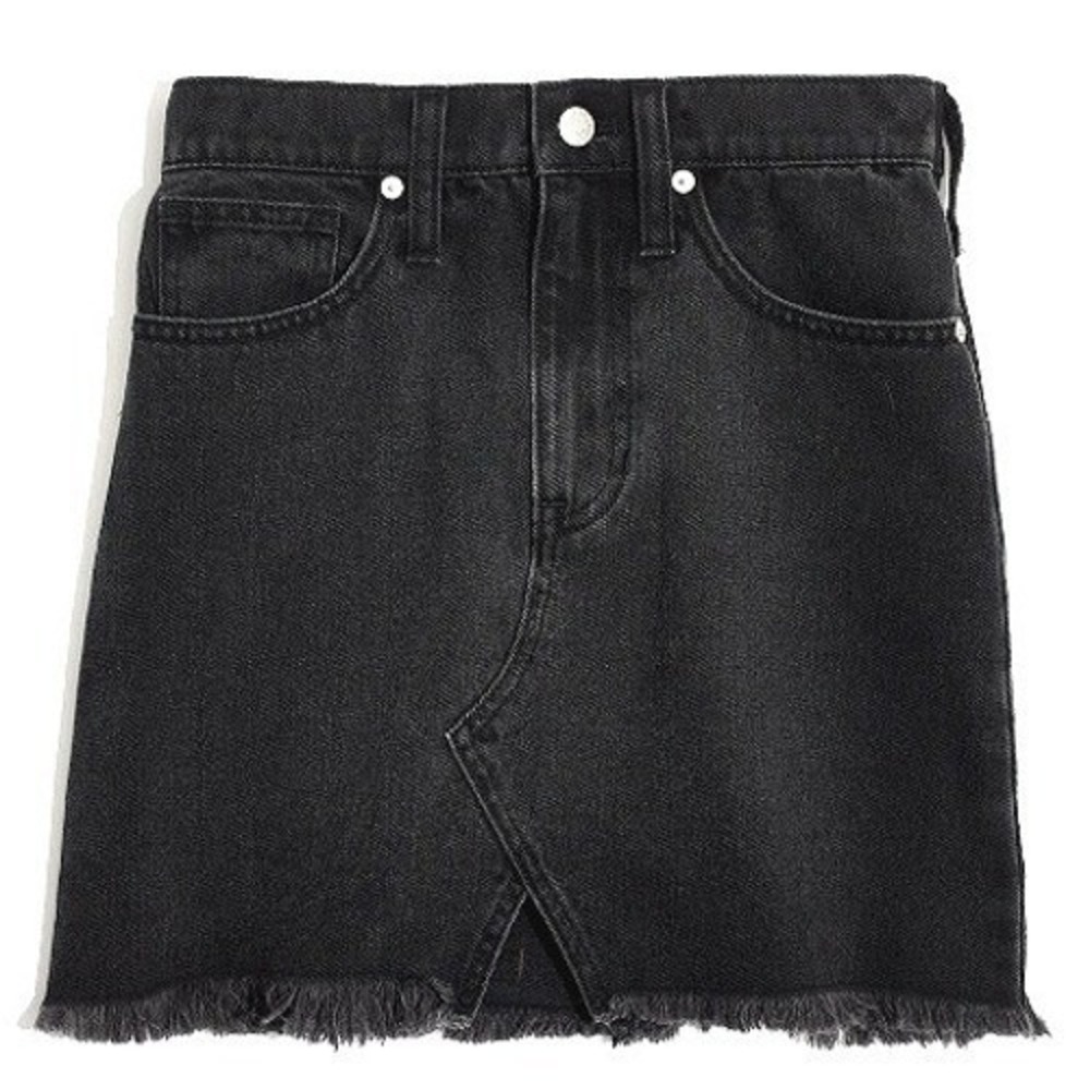 Madewell Womens Denim Skirt Black Size 31 Rigid A-Line Mini Raw Hem Grunge NWT
